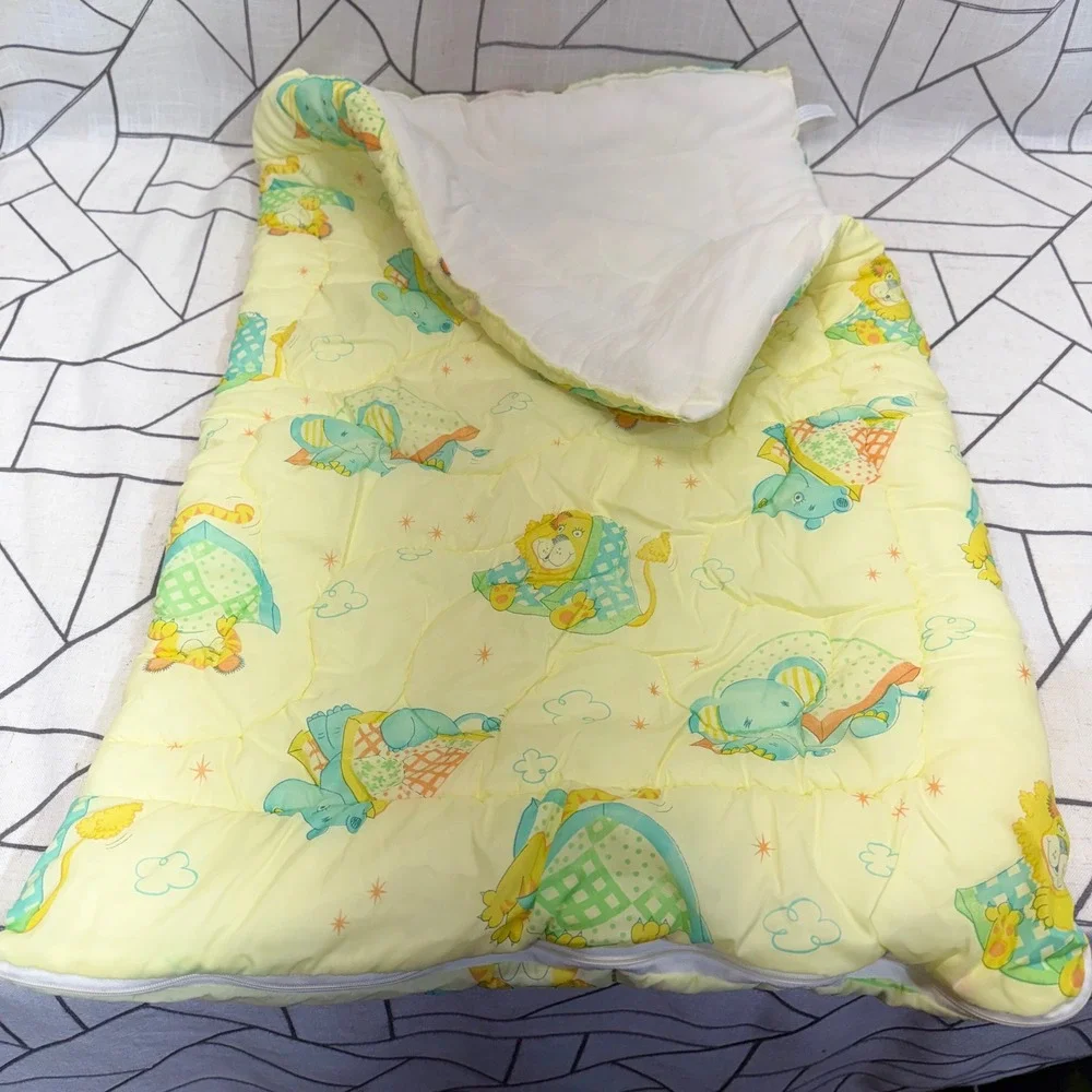 Vintage Baby Sleeping Bag Bunting One Size Yellow Lion Elephant Quilted Zipper